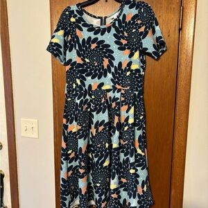 LuLaRoe Blue and Orange Floral Midi Dress